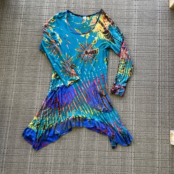 Kathmandu Imports Dresses Imported Tie Dye Boho Dress Fits Sm Super